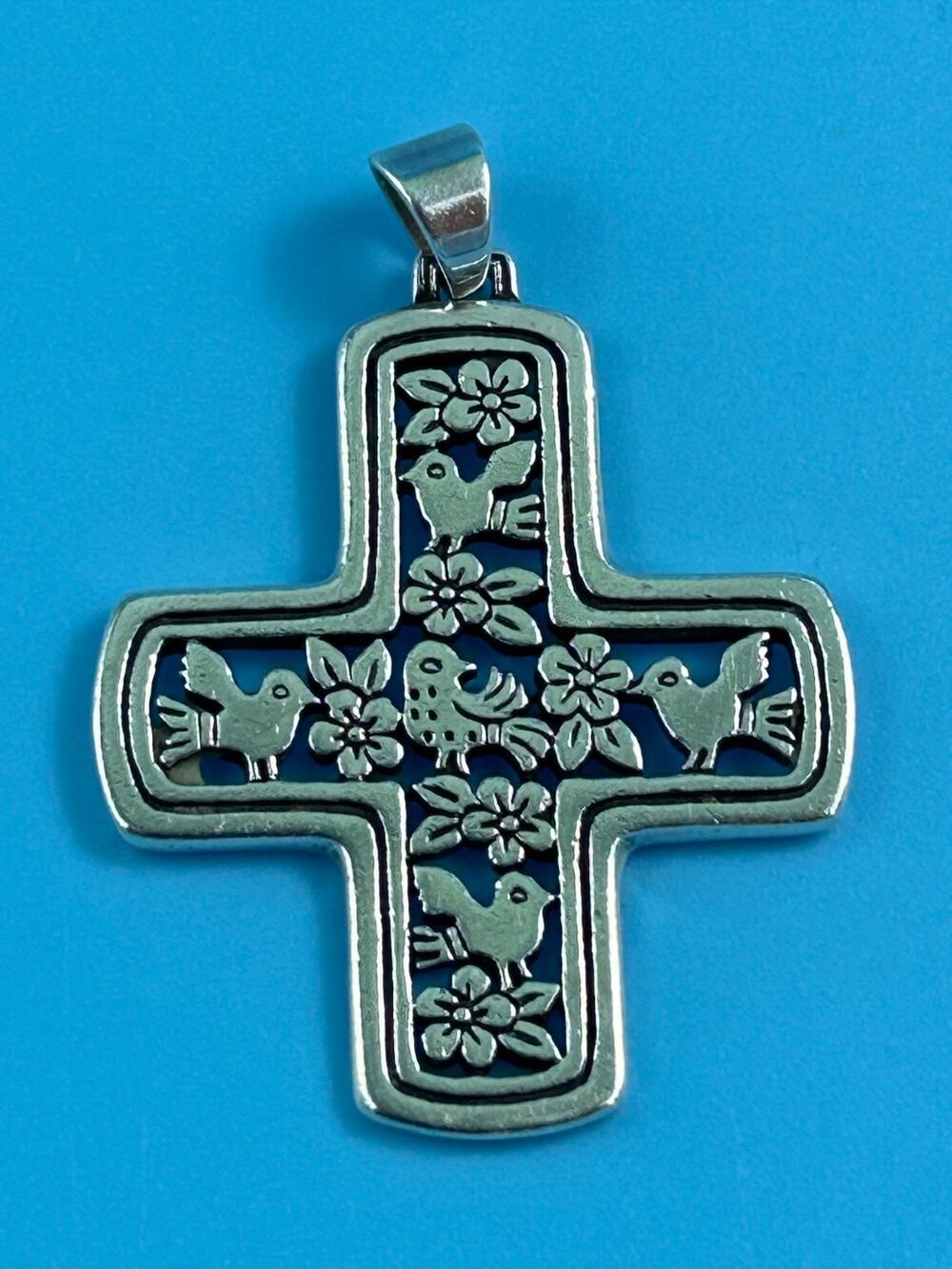 James Avery Retired 925 Sterling Silver La Paloma Dove Flower Cross Pendant 1.5"
